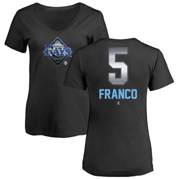 Women's Tampa Bay Rays Wander Franco ＃5 Midnight Mascot V-Neck T-Shirt - Black