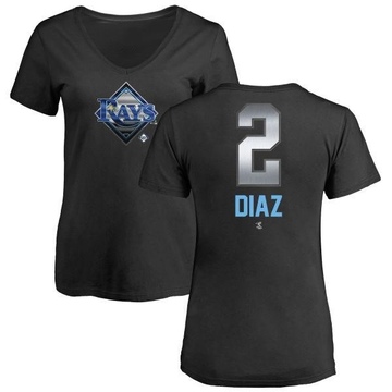 Women's Tampa Bay Rays Yandy Diaz ＃2 Midnight Mascot V-Neck T-Shirt - Black