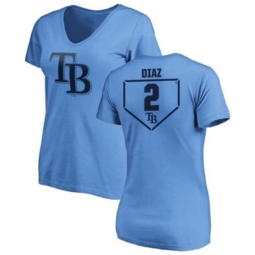 Women's Tampa Bay Rays Yandy Diaz ＃2 RBI Slim Fit V-Neck T-Shirt - Light Blue