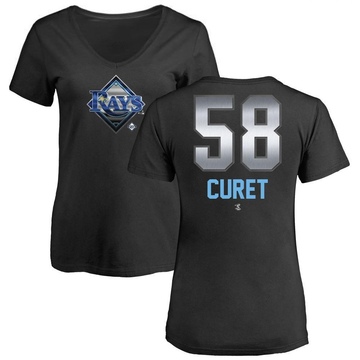 Women's Tampa Bay Rays Yoniel Curet ＃58 Midnight Mascot V-Neck T-Shirt - Black