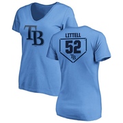 Women's Tampa Bay Rays Zack Littell ＃52 RBI Slim Fit V-Neck T-Shirt - Light Blue