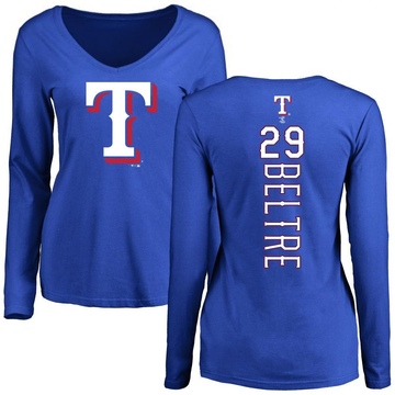 Women's Texas Rangers Adrian Beltre ＃29 Backer Slim Fit Long Sleeve T-Shirt - Royal