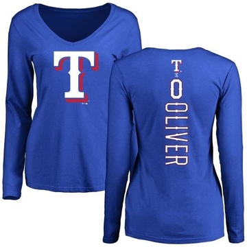 Women's Texas Rangers Al Oliver ＃0 Backer Slim Fit Long Sleeve T-Shirt - Royal