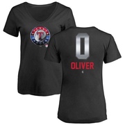 Women's Texas Rangers Al Oliver ＃0 Midnight Mascot V-Neck T-Shirt - Black