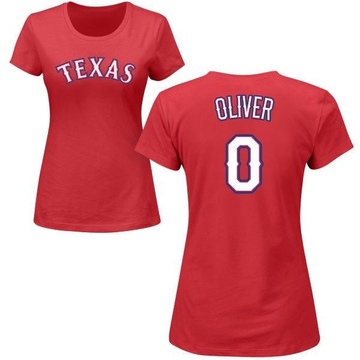 Women's Texas Rangers Al Oliver ＃0 Roster Name & Number T-Shirt - Red