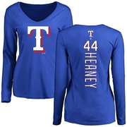 Women's Texas Rangers Andrew Heaney ＃44 Backer Slim Fit Long Sleeve T-Shirt - Royal