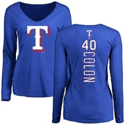 Women's Texas Rangers Bartolo Colon ＃40 Backer Slim Fit Long Sleeve T-Shirt - Royal