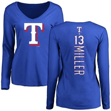 Women's Texas Rangers Brad Miller ＃13 Backer Slim Fit Long Sleeve T-Shirt - Royal