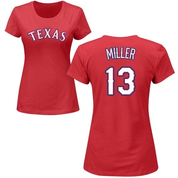 Women's Texas Rangers Brad Miller ＃13 Roster Name & Number T-Shirt - Red