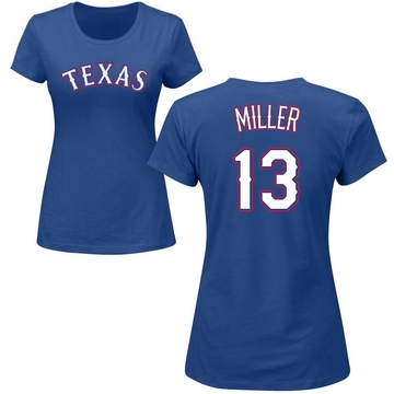 Women's Texas Rangers Brad Miller ＃13 Roster Name & Number T-Shirt - Royal