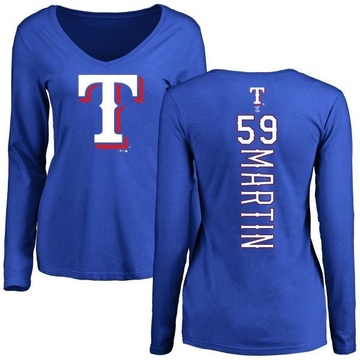 Women's Texas Rangers Brett Martin ＃59 Backer Slim Fit Long Sleeve T-Shirt - Royal