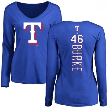 Women's Texas Rangers Brock Burke ＃46 Backer Slim Fit Long Sleeve T-Shirt - Royal