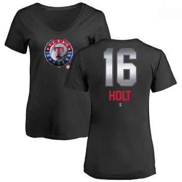 Women's Texas Rangers Brock Holt ＃16 Midnight Mascot V-Neck T-Shirt - Black