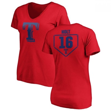 Women's Texas Rangers Brock Holt ＃16 RBI Slim Fit V-Neck T-Shirt - Red