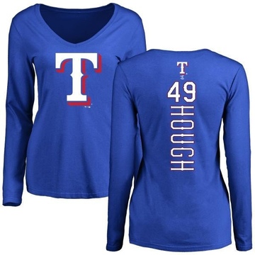 Women's Texas Rangers Charlie Hough ＃49 Backer Slim Fit Long Sleeve T-Shirt - Royal