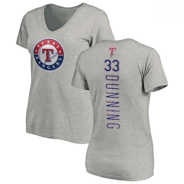 Women's Texas Rangers Dane Dunning ＃33 Backer Slim Fit T-Shirt Ash