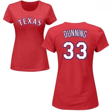 Women's Texas Rangers Dane Dunning ＃33 Roster Name & Number T-Shirt - Red