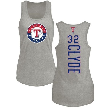 Women's Texas Rangers David Clyde ＃32 Backer Tank Top Ash