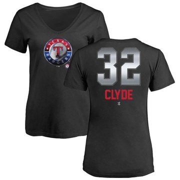 Women's Texas Rangers David Clyde ＃32 Midnight Mascot V-Neck T-Shirt - Black