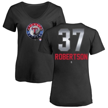 Women's Texas Rangers David Robertson ＃37 Midnight Mascot V-Neck T-Shirt - Black