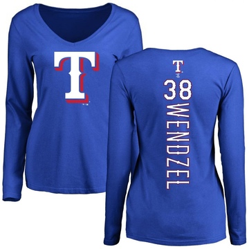 Women's Texas Rangers Davis Wendzel ＃38 Backer Slim Fit Long Sleeve T-Shirt - Royal