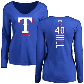 Women's Texas Rangers Derek Hill ＃40 Backer Slim Fit Long Sleeve T-Shirt - Royal