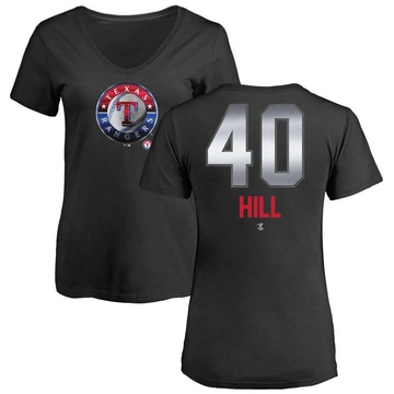 Women's Texas Rangers Derek Hill ＃40 Midnight Mascot V-Neck T-Shirt - Black