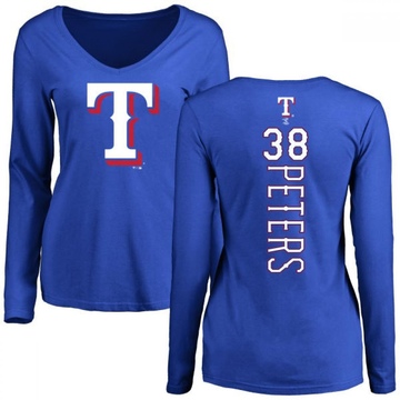 Women's Texas Rangers DJ Peters ＃38 Backer Slim Fit Long Sleeve T-Shirt - Royal