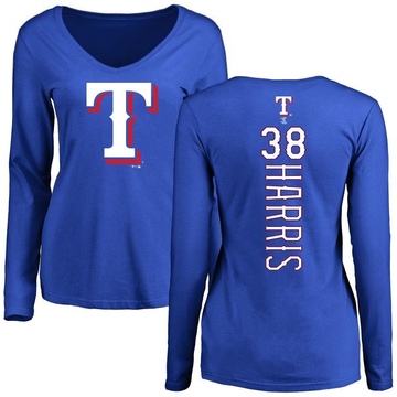 Women's Texas Rangers Dustin Harris ＃38 Backer Slim Fit Long Sleeve T-Shirt - Royal