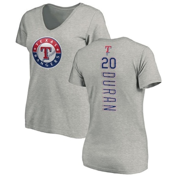 Women's Texas Rangers Ezequiel Duran ＃20 Backer Slim Fit T-Shirt Ash