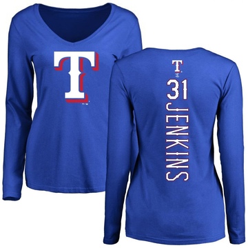 Women's Texas Rangers Ferguson Jenkins ＃31 Backer Slim Fit Long Sleeve T-Shirt - Royal