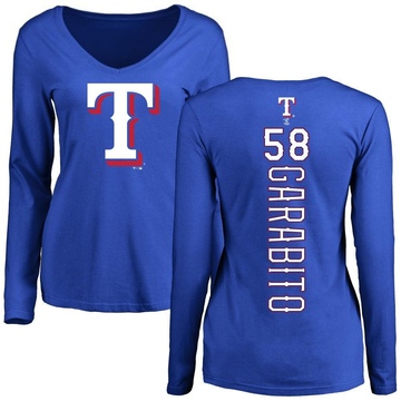 Women's Texas Rangers Gerson Garabito ＃58 Backer Slim Fit Long Sleeve T-Shirt - Royal