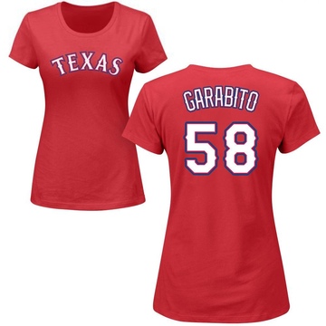 Women's Texas Rangers Gerson Garabito ＃58 Roster Name & Number T-Shirt - Red