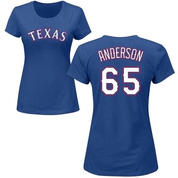 Women's Texas Rangers Grant Anderson ＃65 Roster Name & Number T-Shirt - Royal