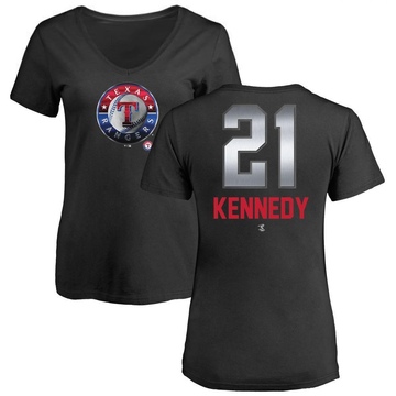 Women's Texas Rangers Ian Kennedy ＃21 Midnight Mascot V-Neck T-Shirt - Black