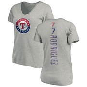 Women's Texas Rangers Ivan Rodriguez ＃7 Backer Slim Fit T-Shirt Ash