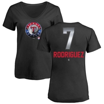 Women's Texas Rangers Ivan Rodriguez ＃7 Midnight Mascot V-Neck T-Shirt - Black