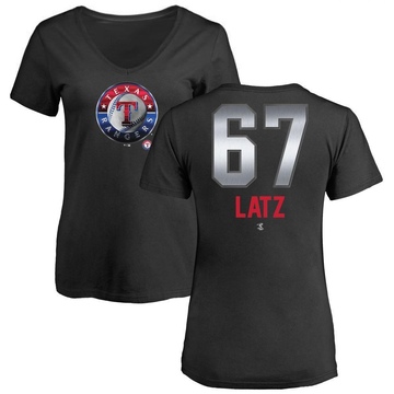 Women's Texas Rangers Jacob Latz ＃67 Midnight Mascot V-Neck T-Shirt - Black