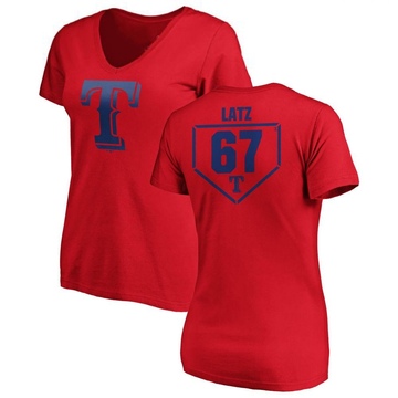 Women's Texas Rangers Jacob Latz ＃67 RBI Slim Fit V-Neck T-Shirt - Red