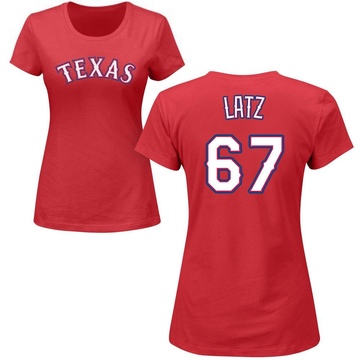 Women's Texas Rangers Jacob Latz ＃67 Roster Name & Number T-Shirt - Red