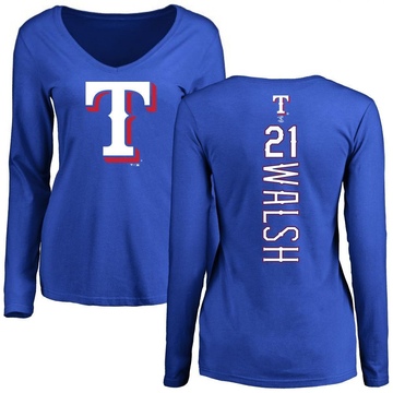 Women's Texas Rangers Jared Walsh ＃21 Backer Slim Fit Long Sleeve T-Shirt - Royal