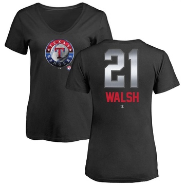 Women's Texas Rangers Jared Walsh ＃21 Midnight Mascot V-Neck T-Shirt - Black