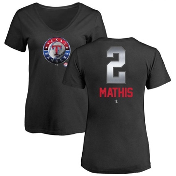 Women's Texas Rangers Jeff Mathis ＃2 Midnight Mascot V-Neck T-Shirt - Black