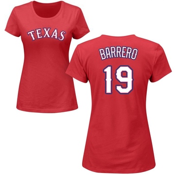 Women's Texas Rangers Jose Barrero ＃19 Roster Name & Number T-Shirt - Red