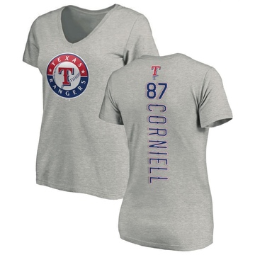 Women's Texas Rangers Jose Corniell ＃87 Backer Slim Fit T-Shirt Ash