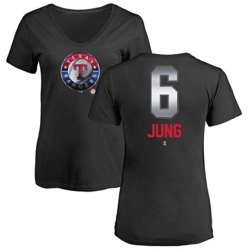 Women's Texas Rangers Josh Jung ＃6 Midnight Mascot V-Neck T-Shirt - Black