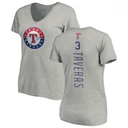 Women's Texas Rangers Leody Taveras ＃3 Backer Slim Fit T-Shirt Ash