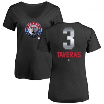 Women's Texas Rangers Leody Taveras ＃3 Midnight Mascot V-Neck T-Shirt - Black