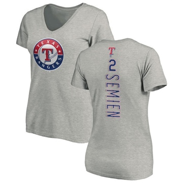 Women's Texas Rangers Marcus Semien ＃2 Backer Slim Fit T-Shirt Ash