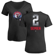 Women's Texas Rangers Marcus Semien ＃2 Midnight Mascot V-Neck T-Shirt - Black